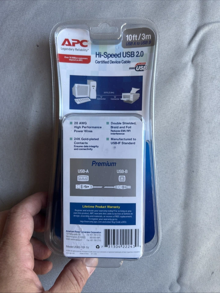 APC HI-Speed USB 2.0 Certified Device Cable 10 ft/3.0m USB A To USB B - NIB - Image 2 of 2