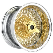 13x7" LA Wire Wheels Reverse 100-Spoke Straight Lace Chrome/Gold Center KnockOff