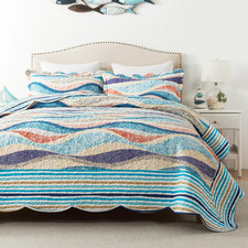 Oversized King Bedspreads 120X120 - Beach Quilt 3 Pieces, Coastal Quilt Sets, Ca