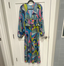 Show Me Your MuMu Midi Dress S Multicolor Abstract Chiffon Sequin Belted