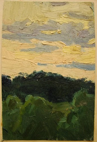 Ukrainian Soviet USSR oil painting impressionism landscape sunrise forest sky