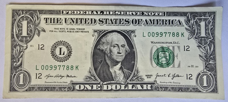 2017-2021 $1 Lot of 5 Fancy Serial Numbers Paired Digits Repeaters 5 Districts