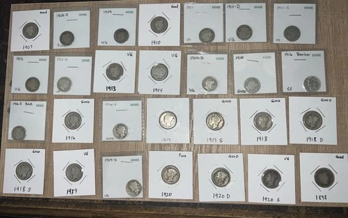 1907-1920  Barber  Dime Silver Lot Of 28 Full Set Have To Look With A Bonus!!!