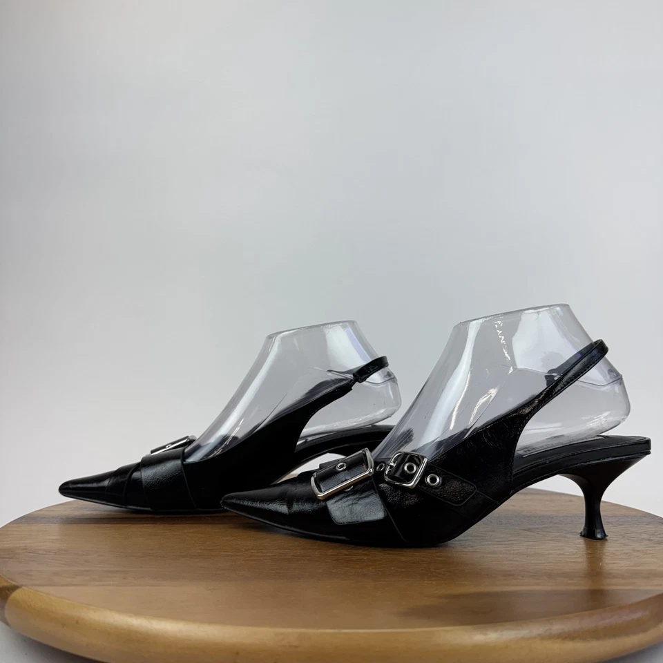 Womens Steve Madden Lezley Slingback Black Faux Leather Kitten Heels Pumps 7 M - Image 2 of 4