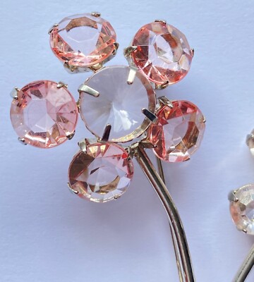 Broche Fleur Strass & Métal Rose Vintage - Tons Rosé Et Incolore, Luxe