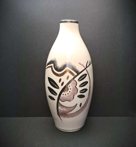 Vase en céramique or & argent décor Art Déco 1930 Boch Frères - Charles Catteau - Afbeelding 1 van 12