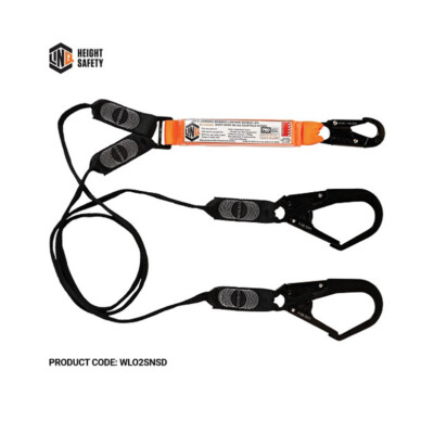 LINQ Shock Absorbing Twin Lanyard 2m Webbing w/ Scaffold Hooks