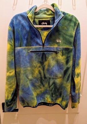Stüssy - Tie-Dyed Fleece Half-Zip Sweatshirt - Green/Blue - M | eBay