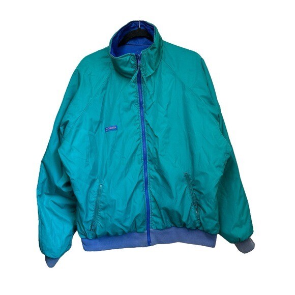 Vintage Columbia Mens XL Windbreaker Jacket Reversible Blue Green