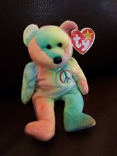 Peace Bear Beanie Baby TY Original Beanie With Swing and Tush Tag Great Colors