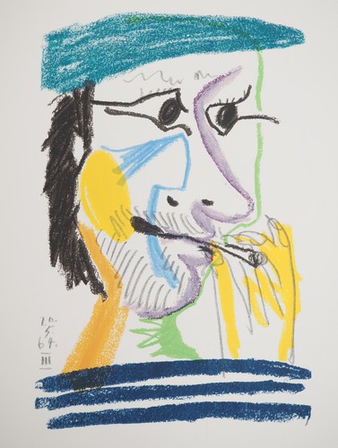 Pablo PICASSO : Le Goût du Bonheur, Autoportrait au béret, Lithographie - Foto 2 di 5