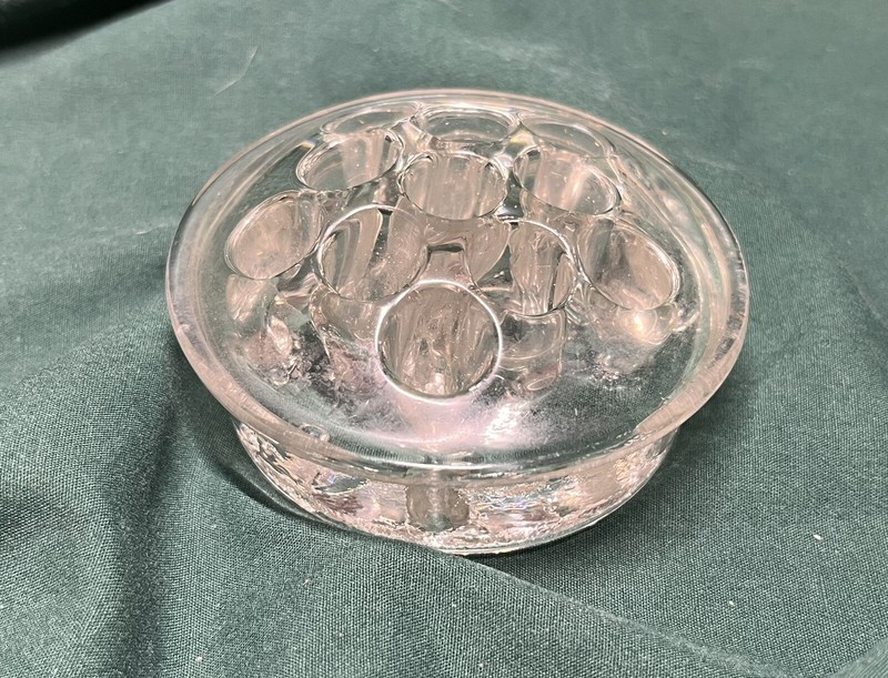 Vintage Glass Flower Frog Clear Glass 11 Hole Floral Stem Holder ~3.5" Diameter