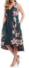Eliza J Floral Women's plus Print Satin  Fit & Flare Dress Emerald Green sz 18w