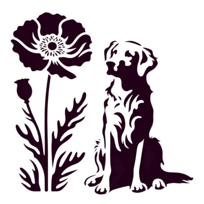 Schablone Hund und Mohn - WIEDERVERWENDBAR 7,5 Zoll x 7,5 Zoll