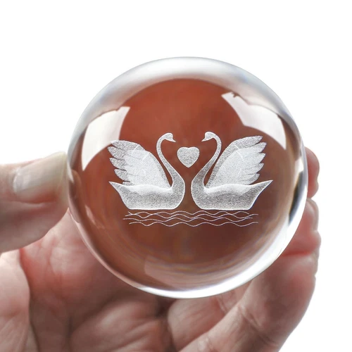 Bola de cristal de cisne 3D 60 mm esfera de vidrio grabada con láser con soporte - Imagen 4 de 5
