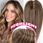 100% Human Hair Topper Toupee Piece/Clip in Top Wig Silk Base Women Hairpiece 18