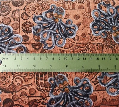 BLANK QUILTING Alternative Age Steampunk Octopus cogs 100 % cotton Crafting Quilting Fabric