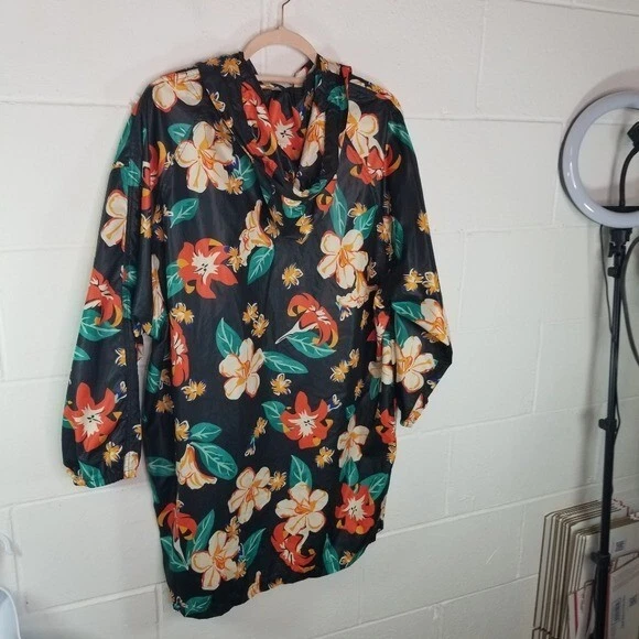 Zara Negro Floral Plantas Tropicales Chubasquero Mujer XS Oversize Foto 4 de 4
