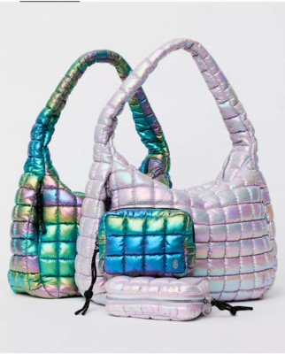 Free People Limited Edition Iridescent Quilted Carryall Bag in Abalone Rose NWT