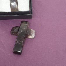 Cross Bevelled Smokey Quartz -Pendant- Black Cord- Gift Box