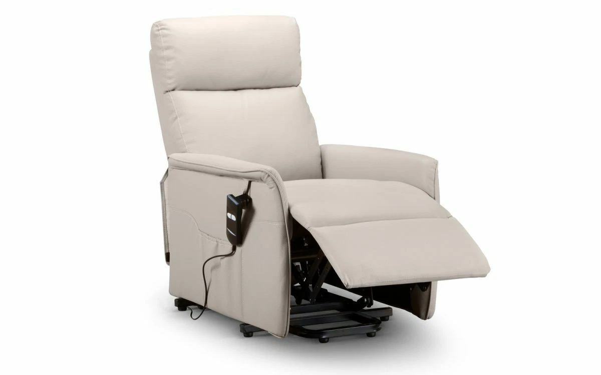 Pebble Grey Faux Leather Rise Recline Remote Control Armchair HELEN