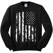 White United States Flag Distressed Men Crewneck Sweatshirt