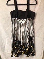 Nine West Black And White Striped And Floral Dress With Yellow At Bottom 