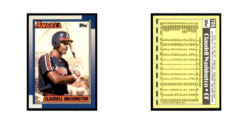Claudell Washington 1990 Topps Tiffany #705 California Angels Baseball Card NM - Image 3 of 3