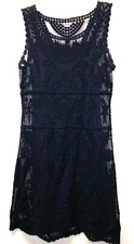 EXPRESS Embroidered Mesh Strap Lined Dress Size S Blue Sleeveless 