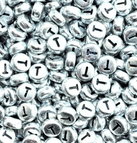 50 Stck. 7x4 mm Flach Rund Silber Farbe Einzelbuchstaben A-Z Acryl Alphabet Perlen - Bild 23 von 29