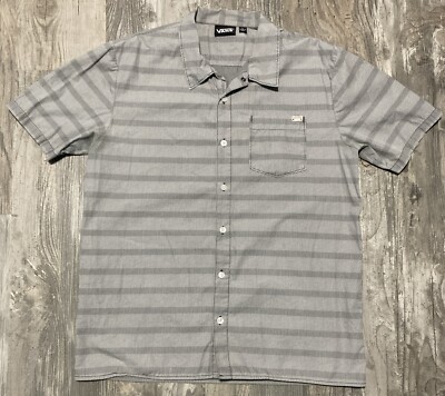 Vans Shirt Large Mens Button Up Short Sleeve Striped Gray Black