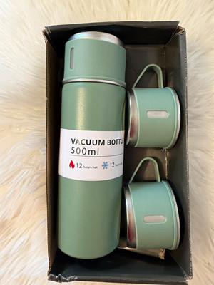 500ml Stainless Steel Insulated Vacuum Flask Hot/Cold Twist Lid Green 3pc