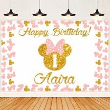 Personalised Gold Minnie Mouse backdrops Birthday Party Background Decorations