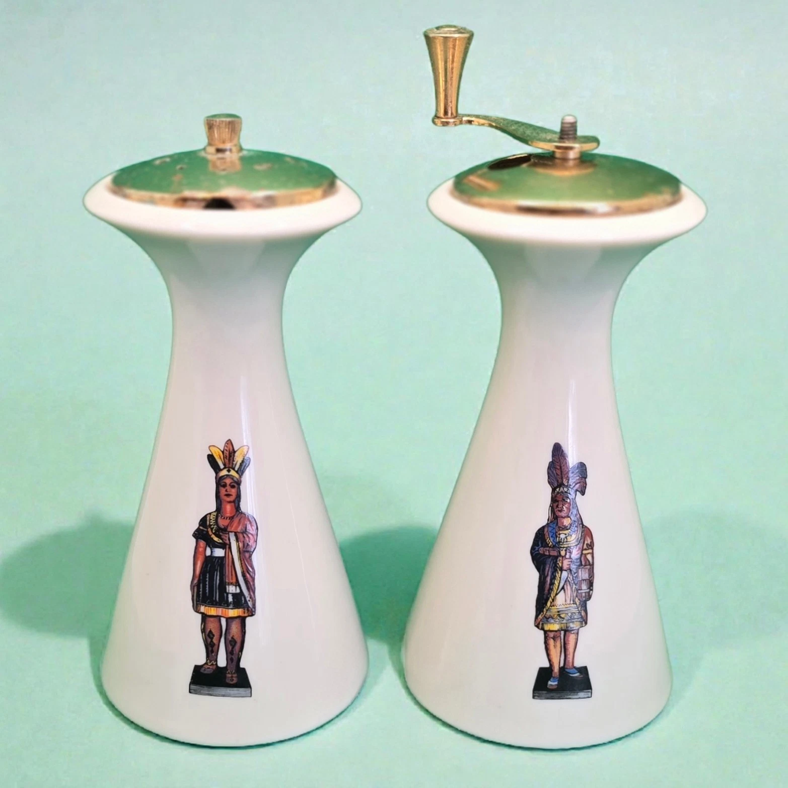 Vintage Lenox Porcelain Salt Shaker Pepper Grinder Phillies Bayuk Cigars Indians