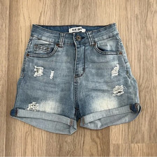 Blue Savvy Women s Distressed Medium Wash High Rise Denim Shorts - 5/27