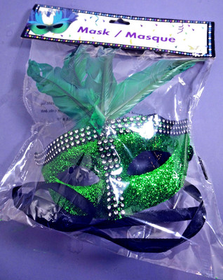Costume MASK GREEN Feather Rhinestone Masquerade Halloween Dress Up Party