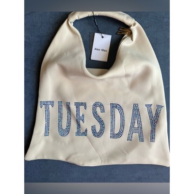 Alex Max TUESDAY Iridescent Crystal Embellished Cream Shoulder Bad Large New