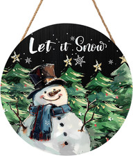 Winter Snowman Sign for Front Door Decor Christmas Snowman Wood Door Hanger for