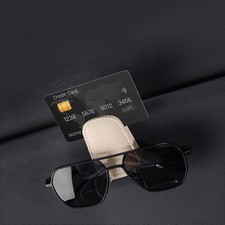 Black Sunglasses Glasses Card Ticket Magnetic Clip Car Sun Visor Leather Holder