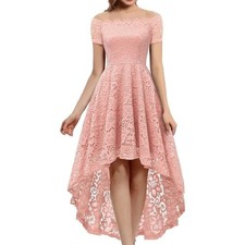 Dressystar Women Lace Cocktail Hi-Lo Off Shoulder Bridesmaid Swing Pink Dress M