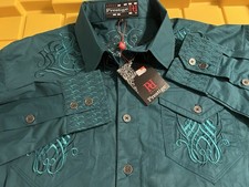 Camisa Royal Prestige Verde Talla Grande Bordada Botón Camisa Retro Occidental