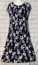Lane Bryant 18/20 Black Purple White Floral Fit Flare Knee-Length Dress NWT