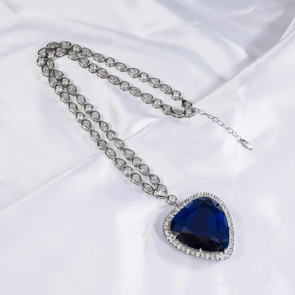 Titanic Heart of the Ocean Necklace + Pendant 55 Carat Blue Crystal gift for her - Image 3 of 4
