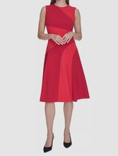 Halston Women's Red Colorblocked Fit & Flare Dress Size 12