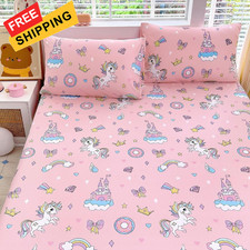 Queen Sheet Set Kids - Pink Unicorn 4 Pieces Soft Queen,