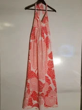 Gianni Bini Dress Womens Medium Pink Floral V-Neck Halter Tie Maxi Length