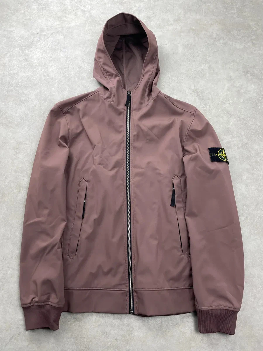 Stone Island Mauve Softshell Hooded Light Jacket (L) - product detail image 1