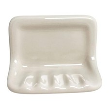 Bone Almond Glazed Ceramic Soap Dish for Bathroom Wall Tile-Mount Holder, I...