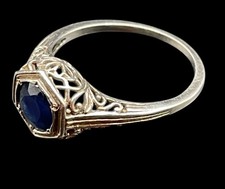 VINTAGE LONDON BLUE TOPAZ 925 STERLING SILVER FILIGREE ART DECO RING SIZE 7
