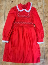 Vintage Polly Flinders Hand Smocked Embroidered Red Dress Girls Size 8